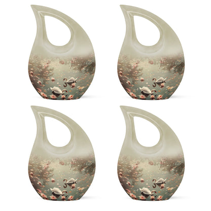 10-inch Swan Urn with a Cross Drop design for ashes