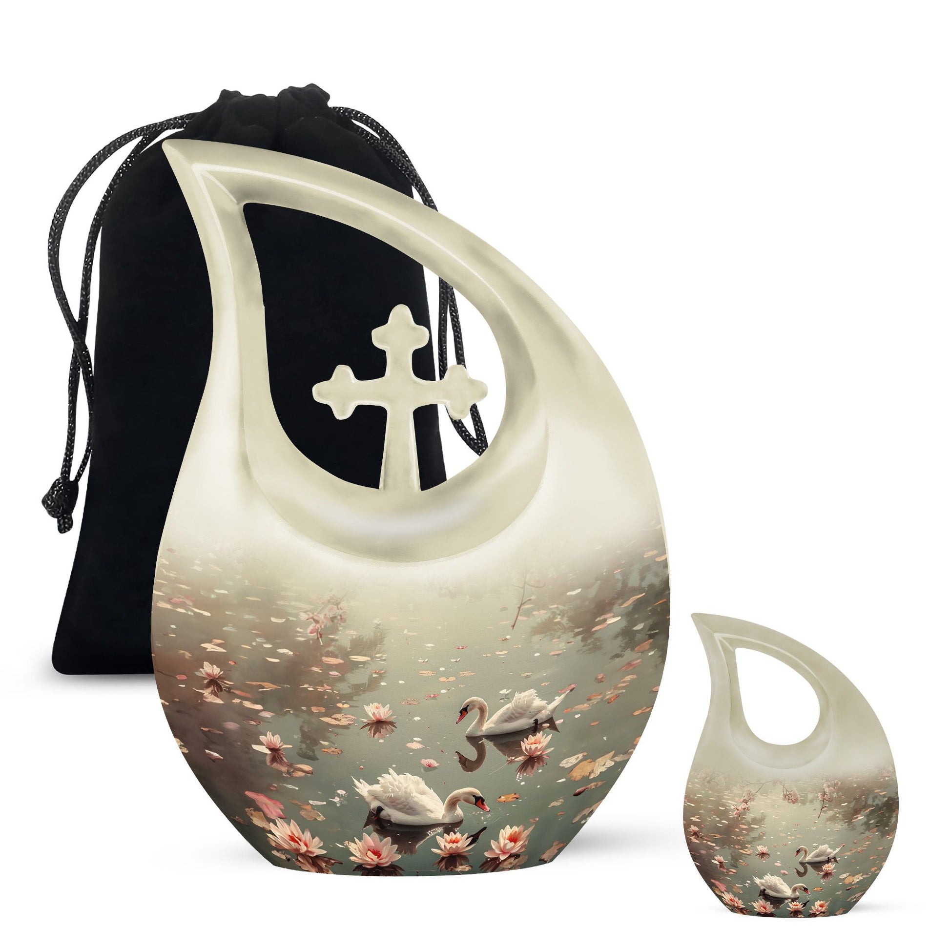 Swan Theme Large Urn With 1 Keepsake Urn
