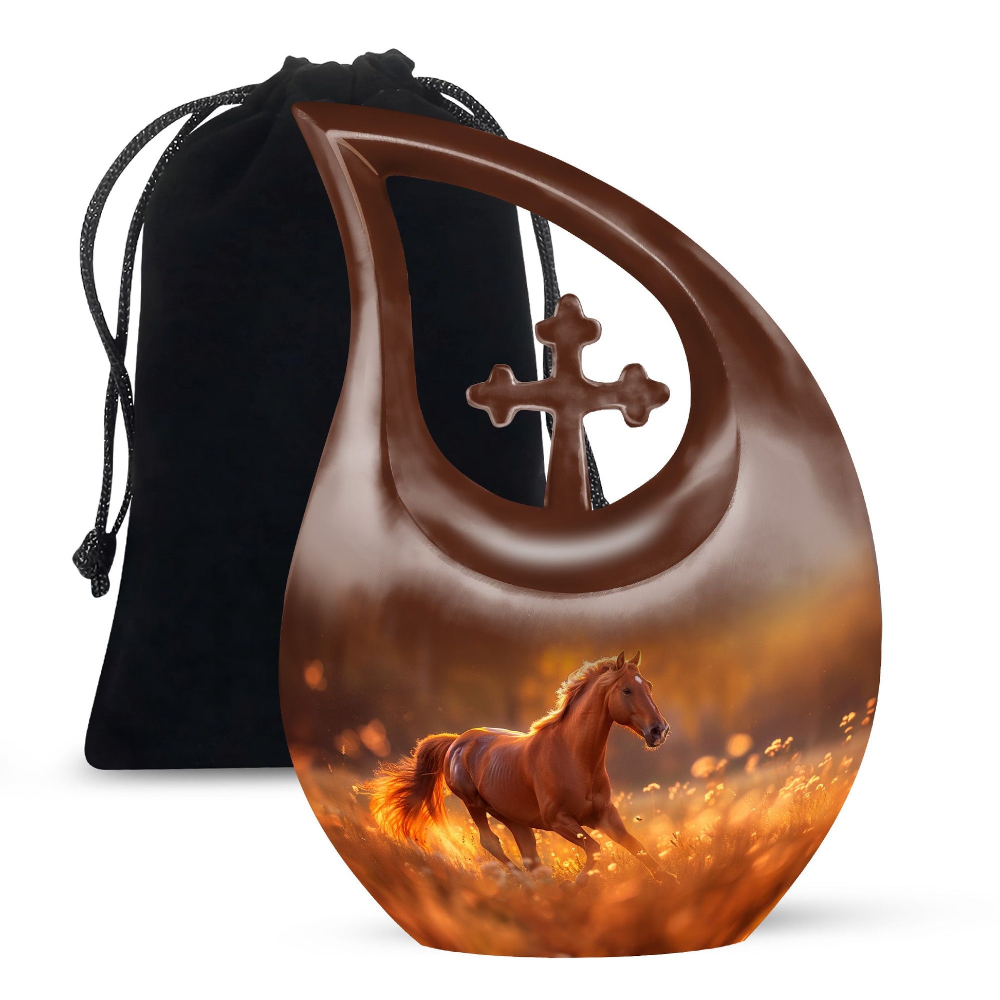 10-inch Running Horse Cross Drop Design Memorial Urn