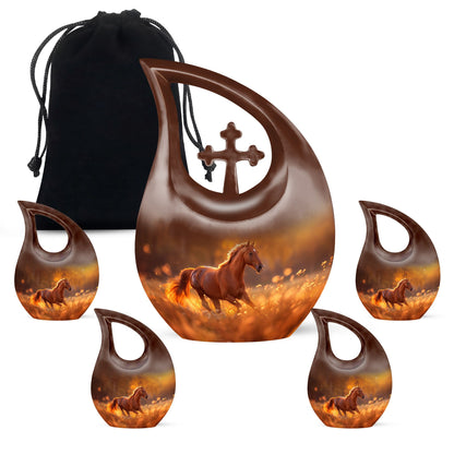 10-inch Running Horse Cross Drop Design Memorial Urn