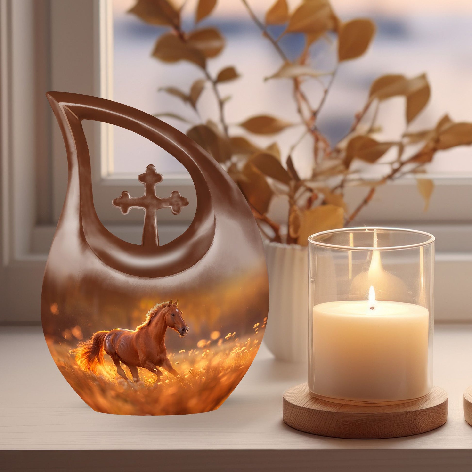 10-inch Running Horse Cross Drop Design Memorial Urn