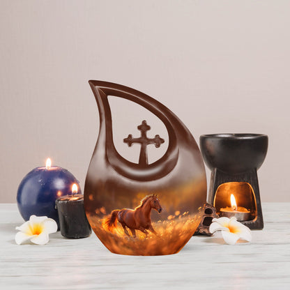 10-inch Running Horse Cross Drop Design Memorial Urn