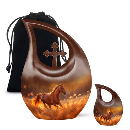 10-inch Running Horse Cross Drop Design Memorial Urn