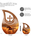 10 inch Running Horse Urn with Cross Drop design