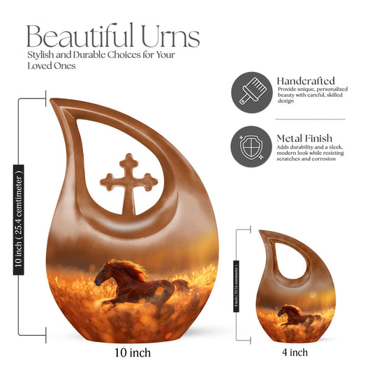 10 inch Running Horse Urn with Cross Drop design