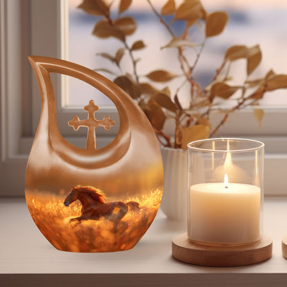 10 inch Running Horse Urn with Cross Drop design