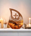 10 inch Running Horse Urn with Cross Drop design