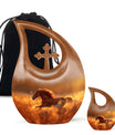 Runing Horse Theme Large Urn With 1 Keepsake Urn