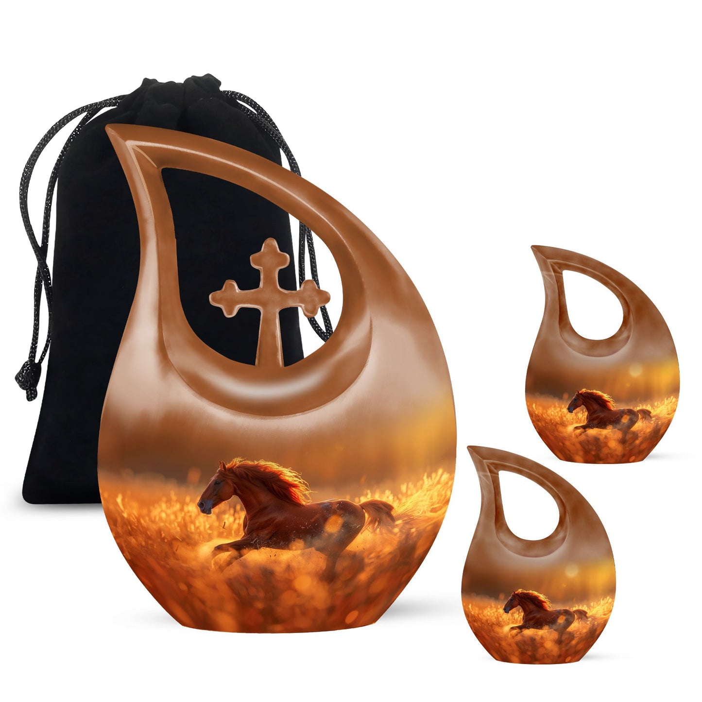 10 inch Running Horse Urn with Cross Drop design