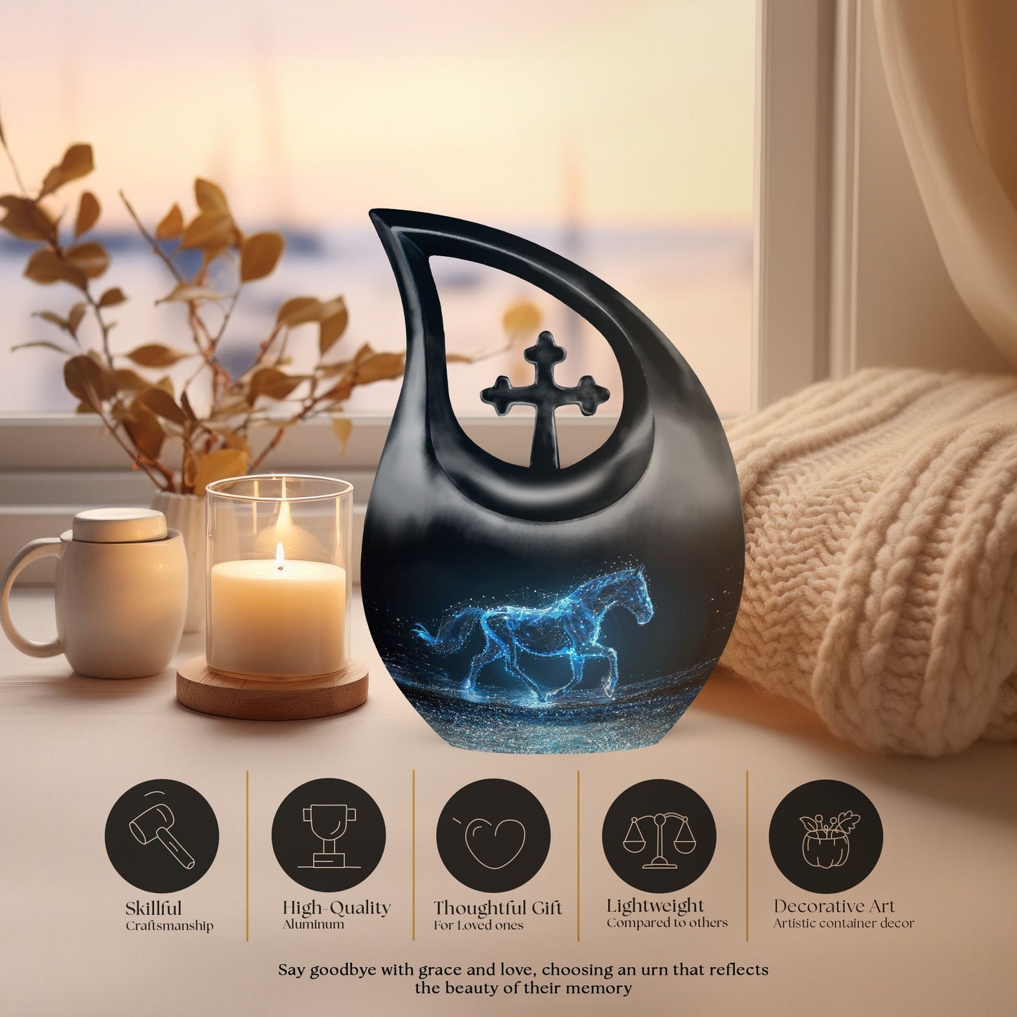 Running Horse Cross Drop affordable cremation urn