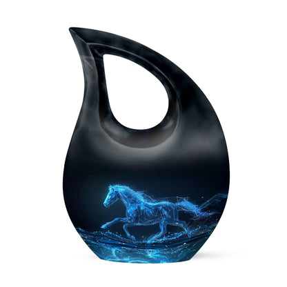 10-inch Aluminum Running Horse Urn with Cross Drop design