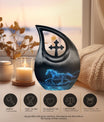 10-inch Aluminum Running Horse Urn with Cross Drop design