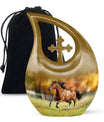 10-inch Running Horse Urn with Cross Drop design