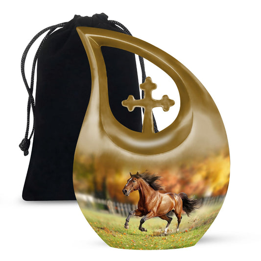 10-inch Running Horse Urn with Cross Drop design