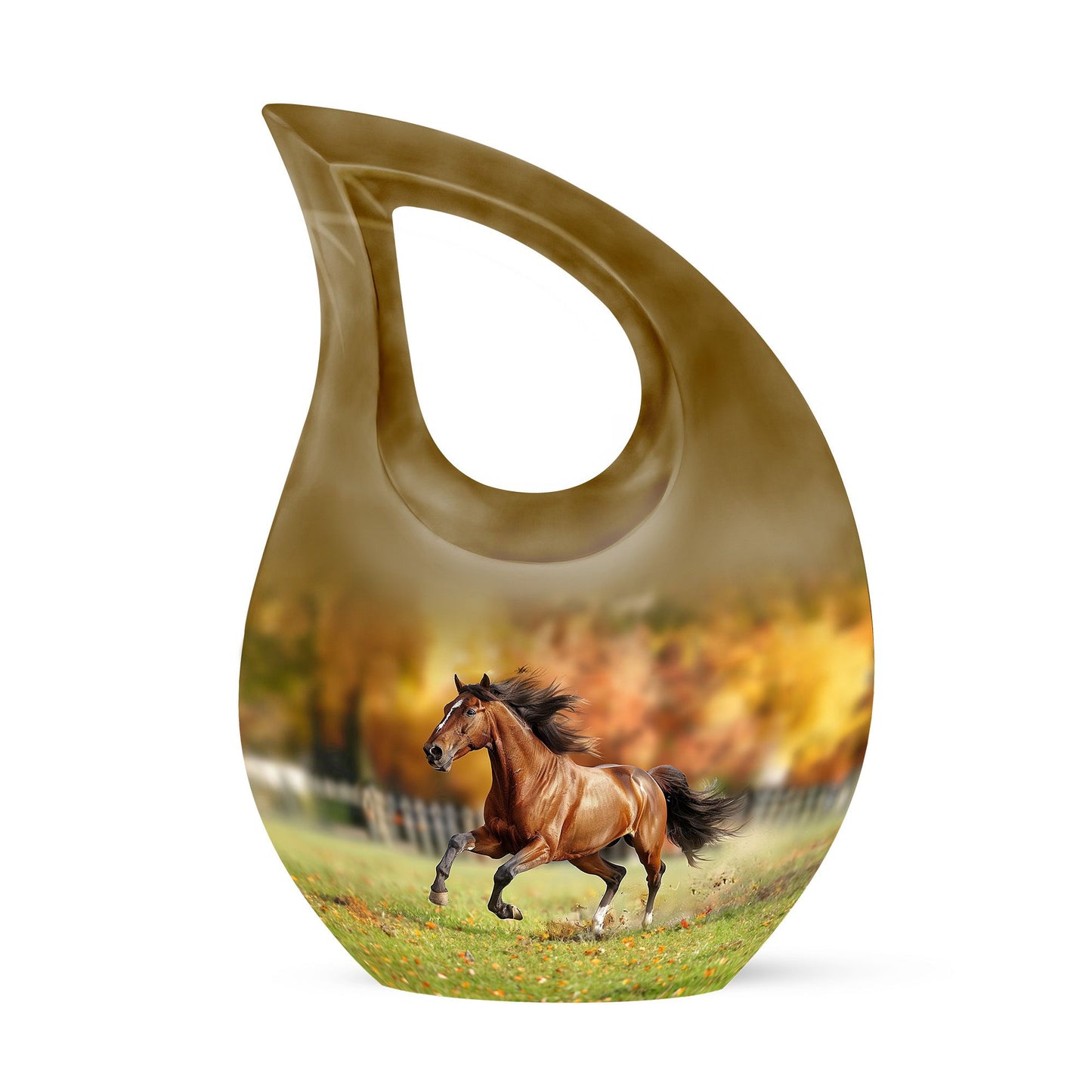 10-inch Running Horse Urn with Cross Drop design