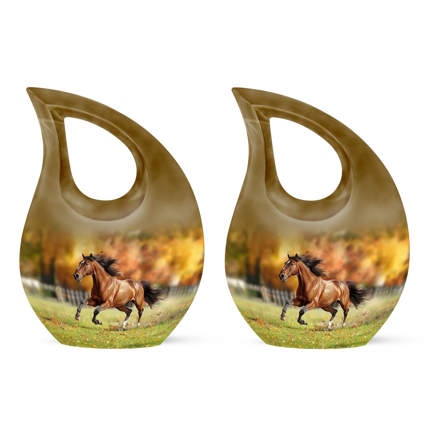 10-inch Running Horse Urn with Cross Drop design