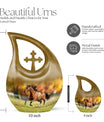 10-inch Running Horse Urn with Cross Drop design