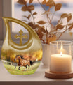 10-inch Running Horse Urn with Cross Drop design