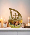 10-inch Running Horse Urn with Cross Drop design