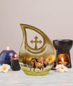 10-inch Running Horse Urn with Cross Drop design