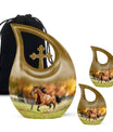 Runing Horse Theme Large Urn With 2 Keepsake Urn