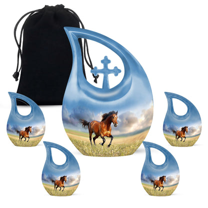 Blue Personalized Horse Cremation Urn for Mom - 10-inch, 200 cu in - Yatskia