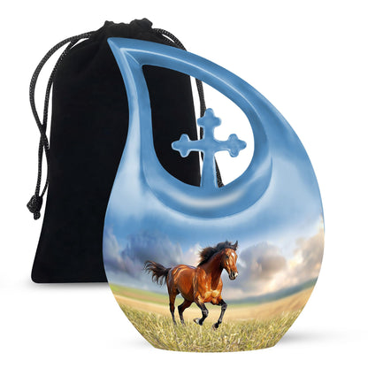 Blue Personalized Horse Cremation Urn for Mom - 10-inch, 200 cu in - Yatskia