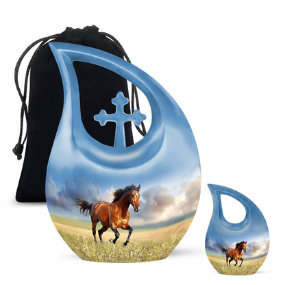 Blue Personalized Horse Cremation Urn for Mom - 10-inch, 200 cu in - Yatskia