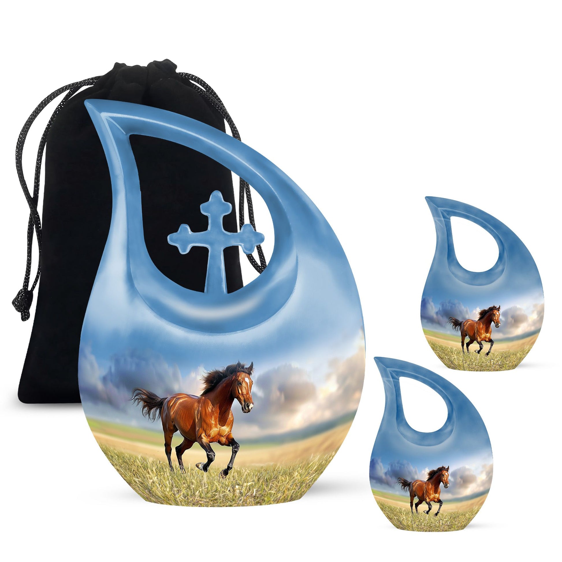 Running Horse Cremation Urn - Blue Memorial Urn for Mom and Dad