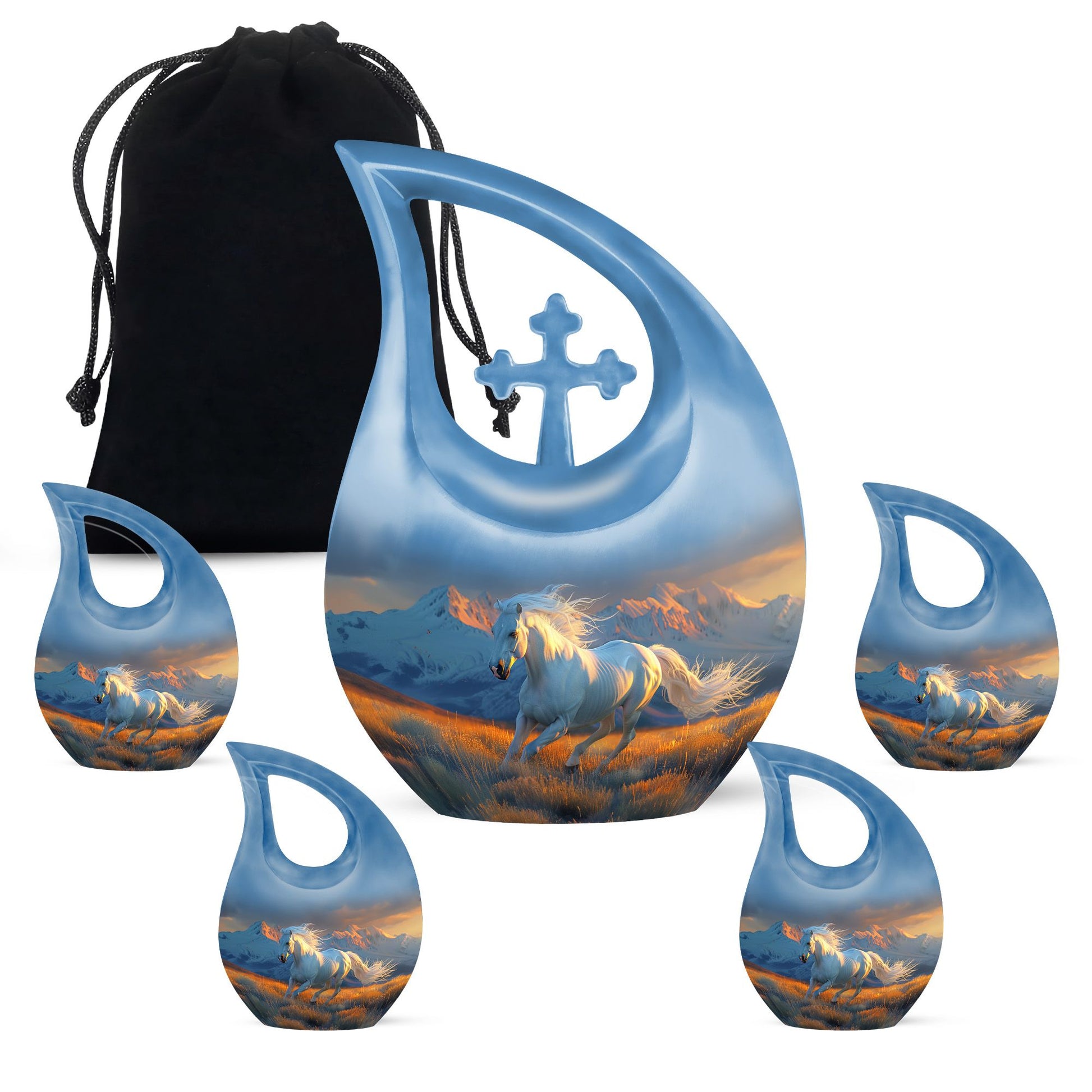 Running Horse Memorial Urn - Blue Cremation Urn For Mom and Dad Ashes