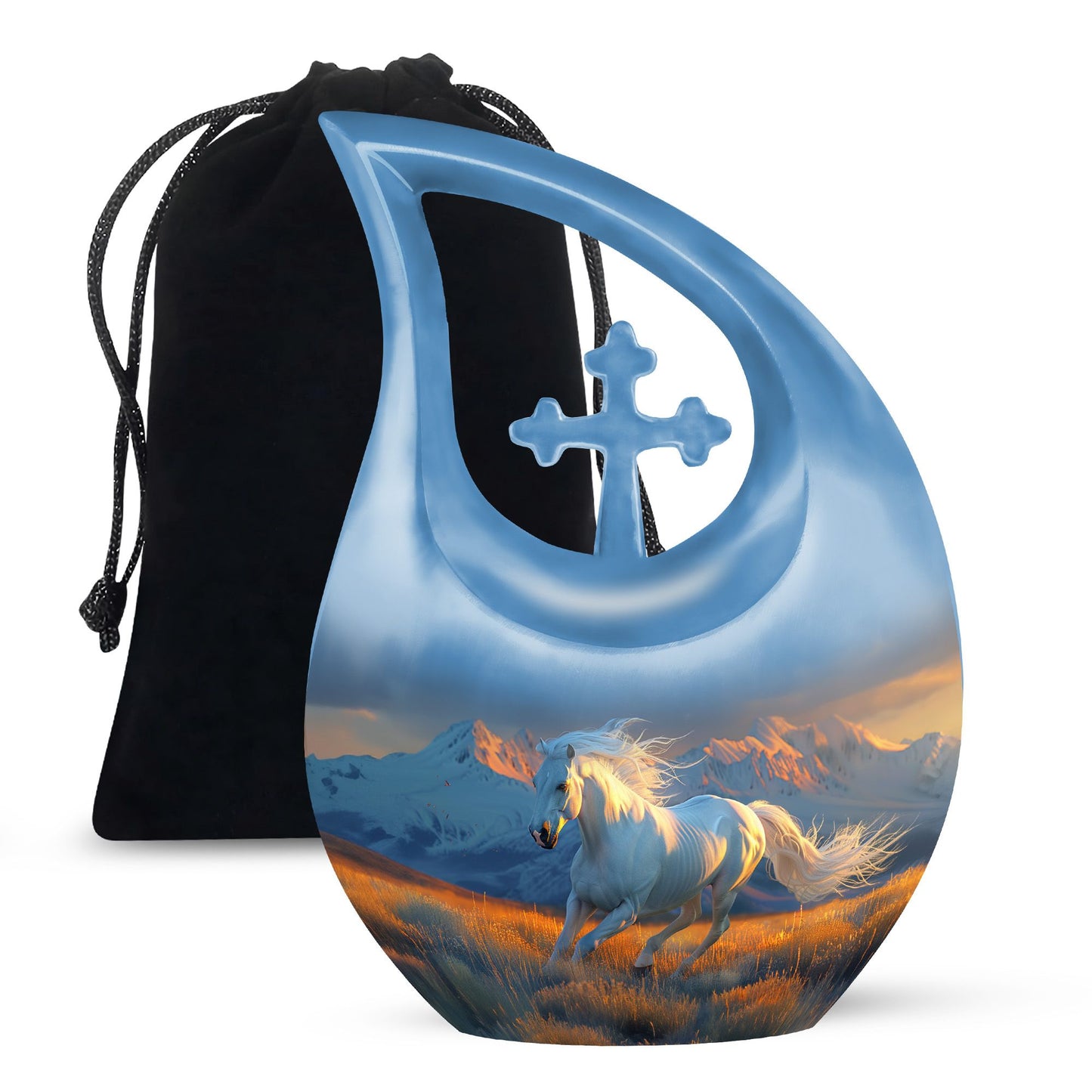 Blue Personalized Horse Cremation Urn for Mom - 10-inch, 200 cu in - Yatskia