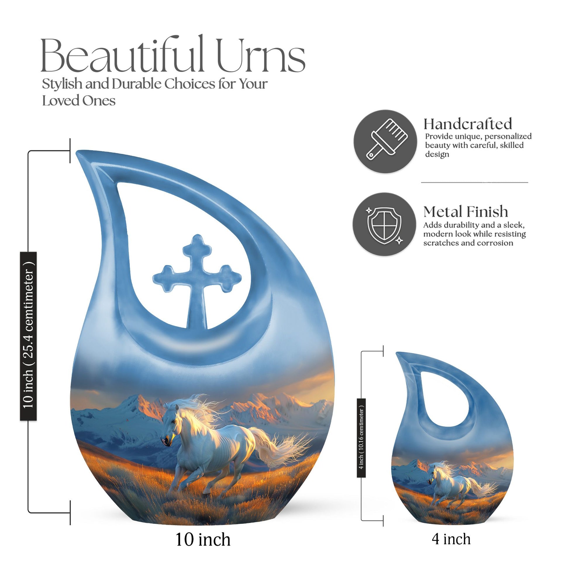 10-inch Cross Drop Running Horse Urn