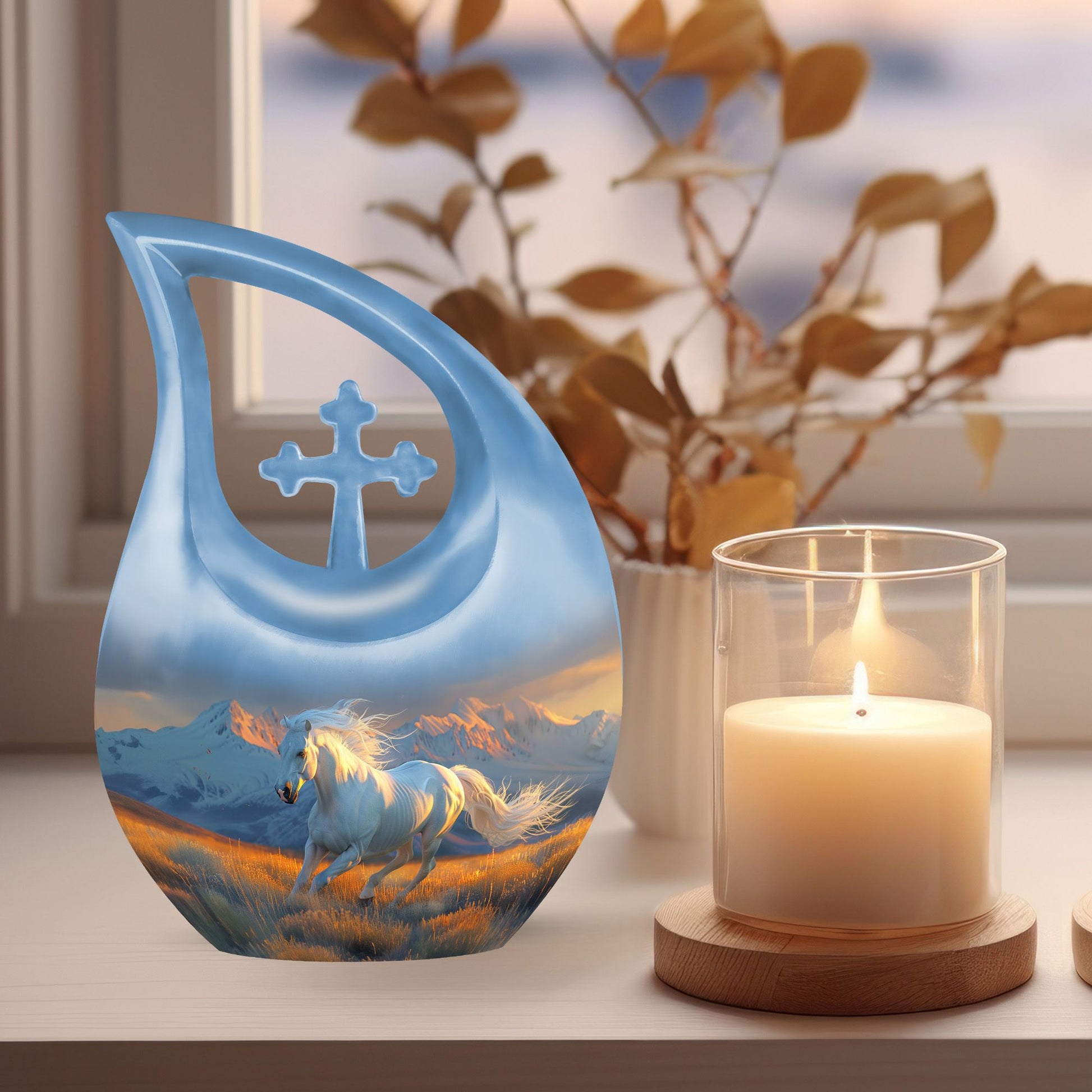 10-inch Cross Drop Running Horse Urn