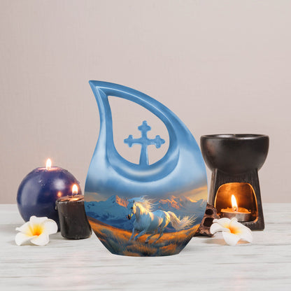 10-inch Cross Drop Running Horse Urn