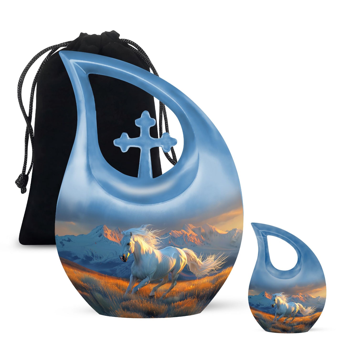 Blue Personalized Horse Cremation Urn for Mom - 10-inch, 200 cu in - Yatskia
