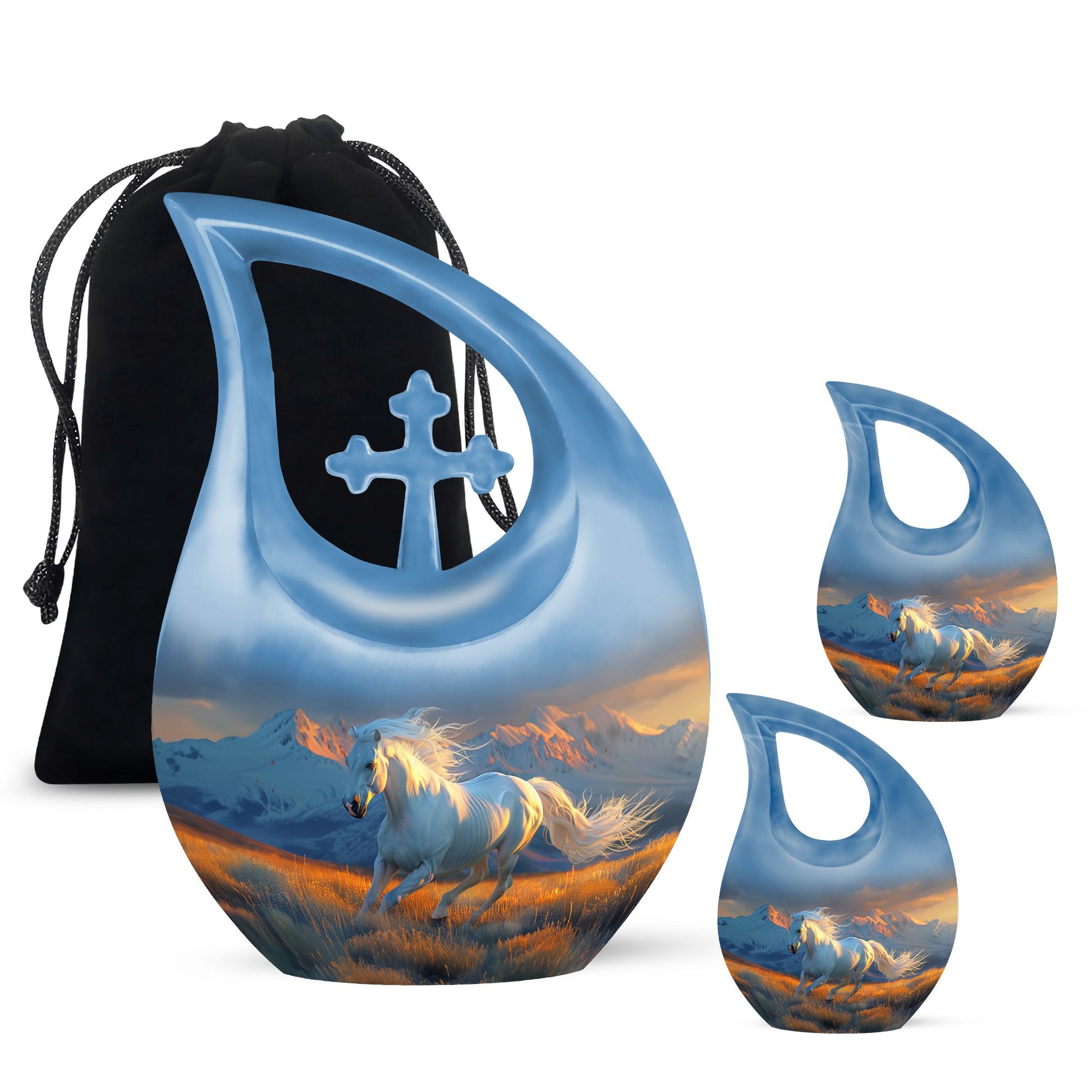 Running Horse Memorial Urn - Blue Cremation Urn For Mom and Dad Ashes