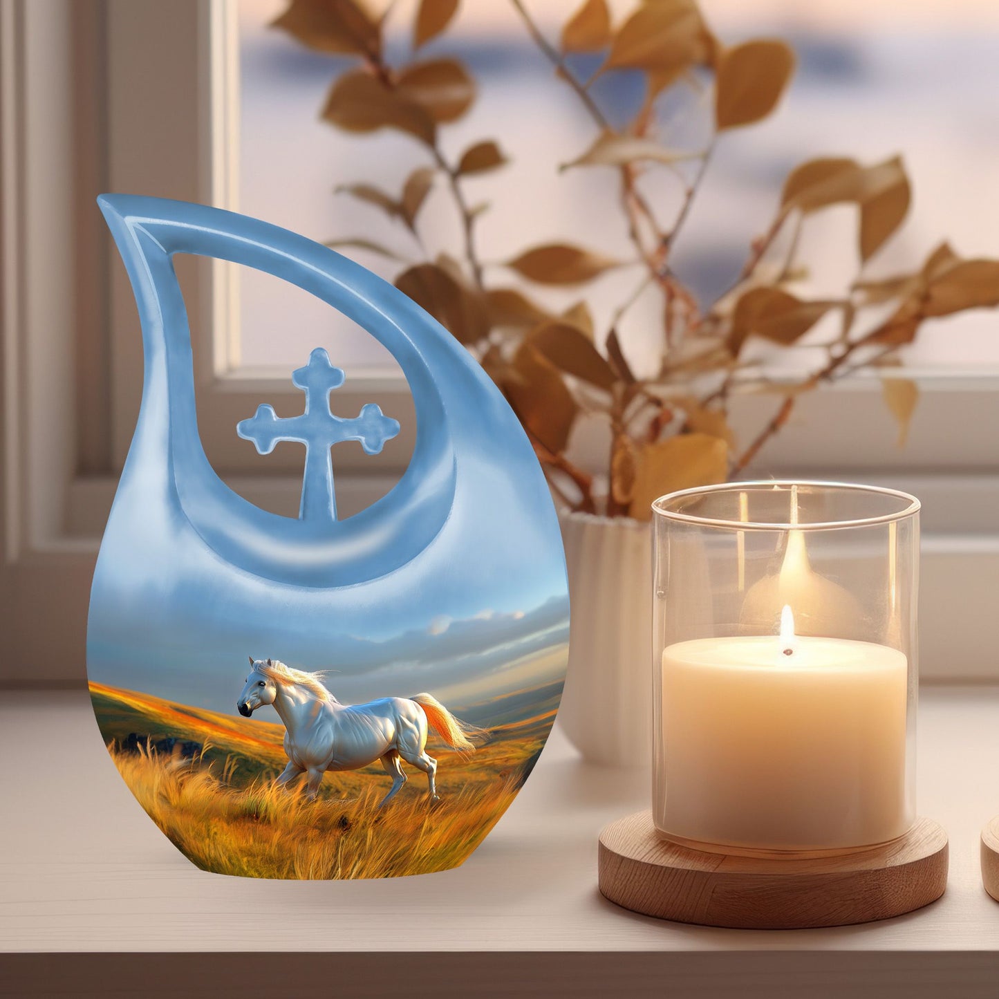 10-inch Cross Drop Runing Horse Urn