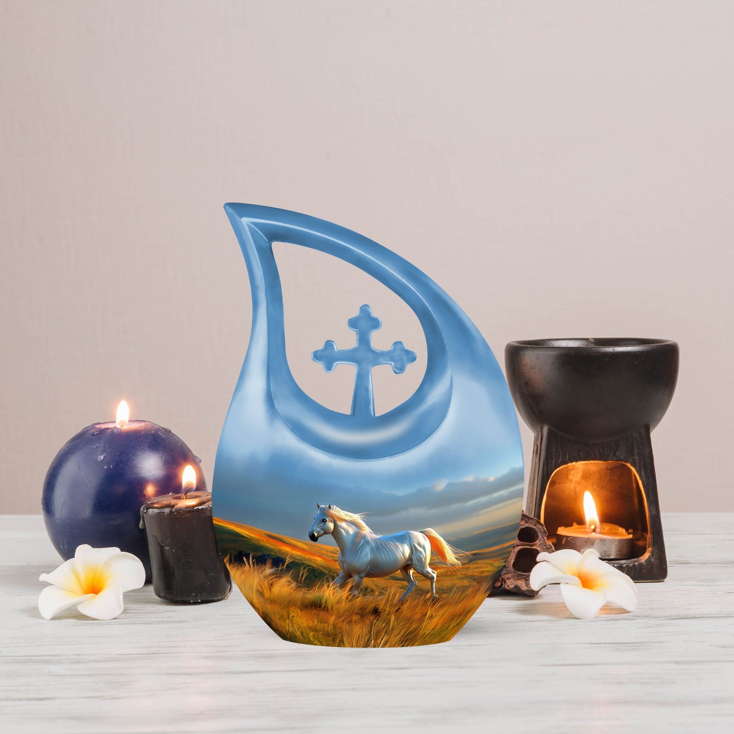 10-inch Cross Drop Runing Horse Urn