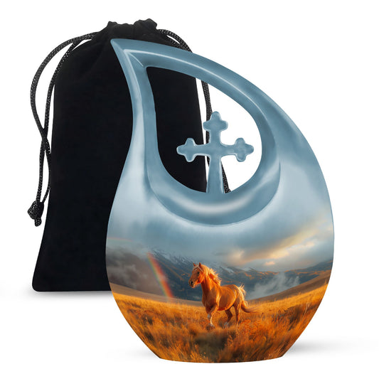 10-inch Runing Horse-themed Cross Drop Memorial Urn