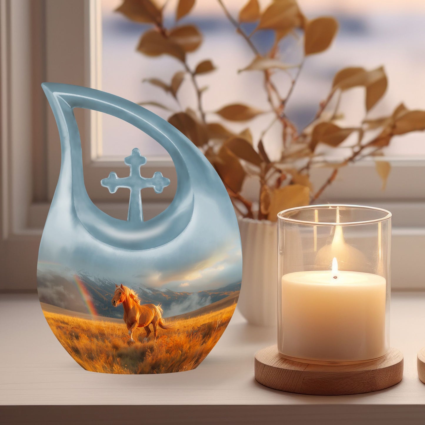 10-inch Runing Horse-themed Cross Drop Memorial Urn