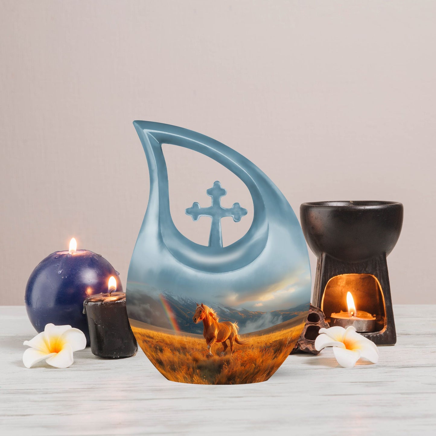 10-inch Runing Horse-themed Cross Drop Memorial Urn
