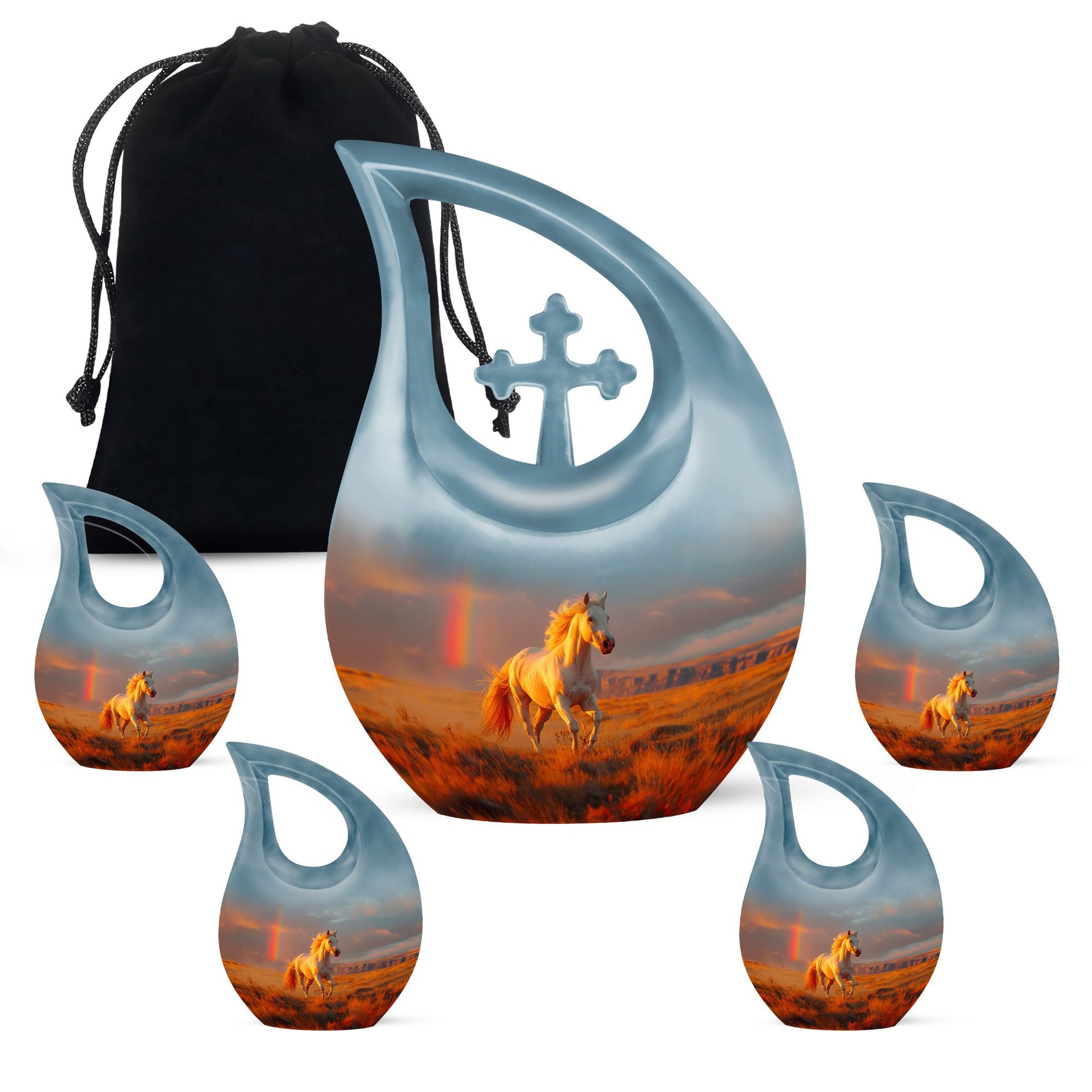 10 inch Running Horse Urn with Cross Drop design