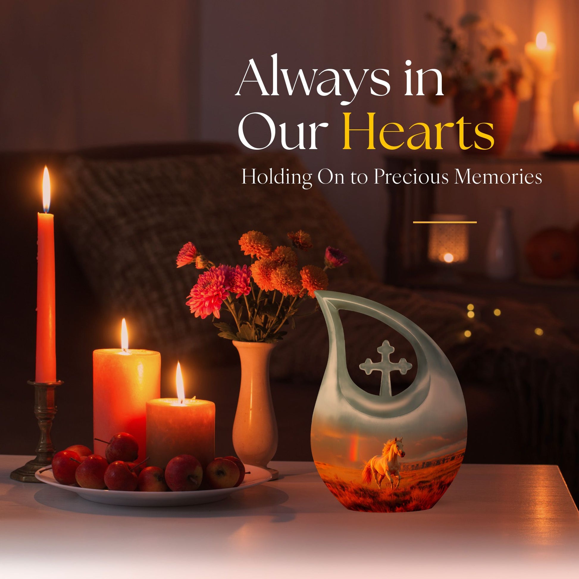 10 inch Running Horse Urn with Cross Drop design