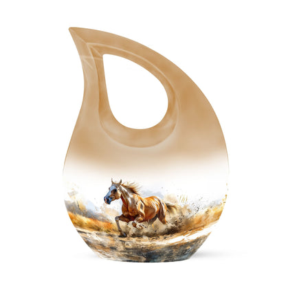 10-inch Cross Drop Design Running Horse Urn for Ashes