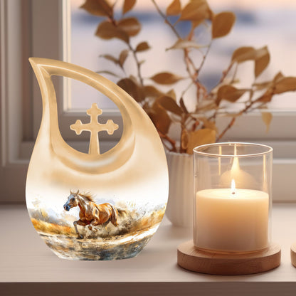 10-inch Cross Drop Design Running Horse Urn for Ashes