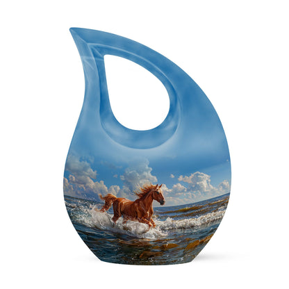 10 inch Running Horse Urn with Cross Drop design