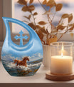 10 inch Running Horse Urn with Cross Drop design