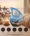 10 inch Running Horse Urn with Cross Drop design