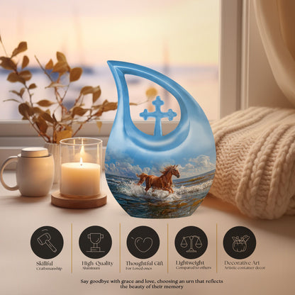 10 inch Running Horse Urn with Cross Drop design