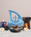 10 inch Running Horse Urn with Cross Drop design